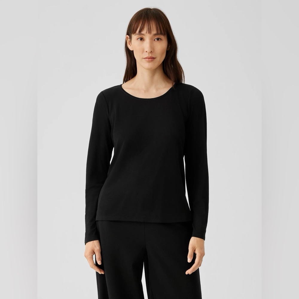 Eileen Fisher Stretch Silk Jersey Scoop Neck Top Sz PS MSRP$198